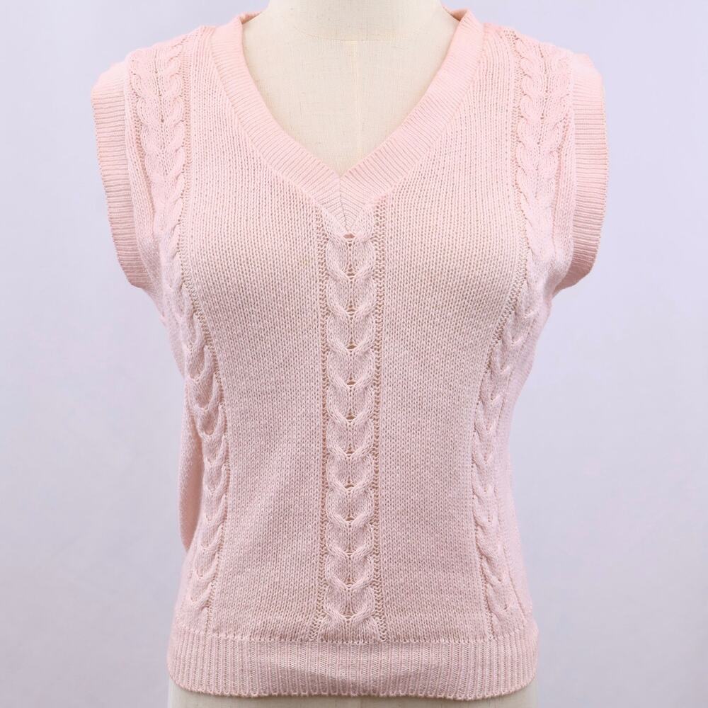 Vintage Carriage Court Pink Cable Knit Sweater Vest USA Made 100% Cotton Small
